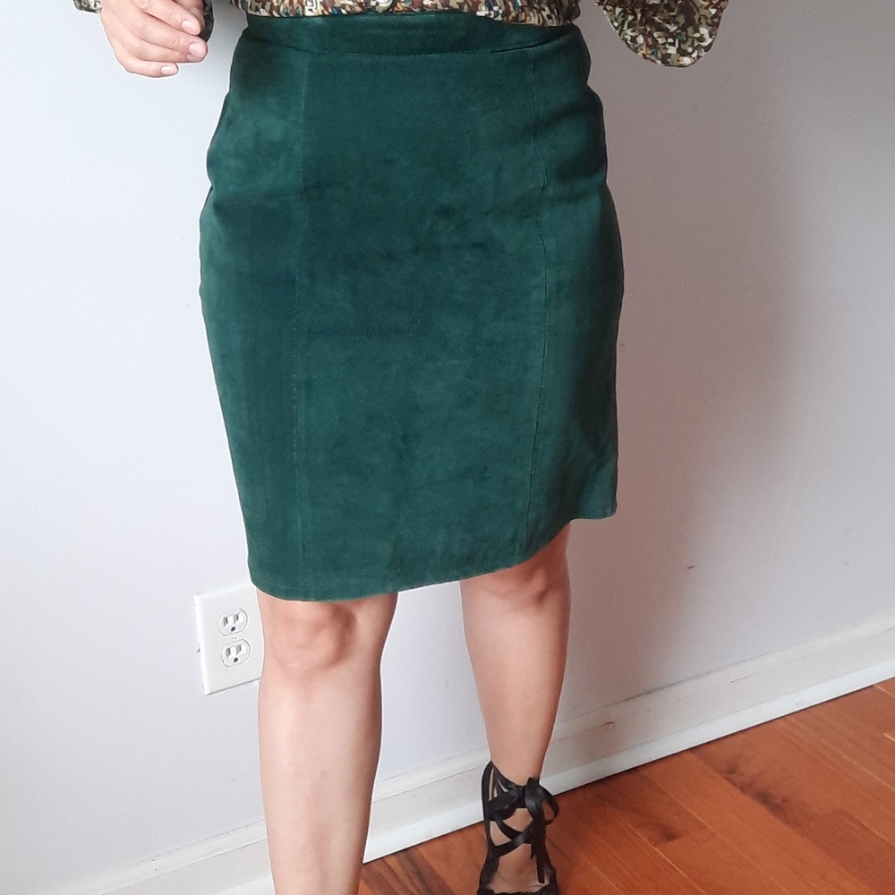 Vintage green suede leather mini skirt